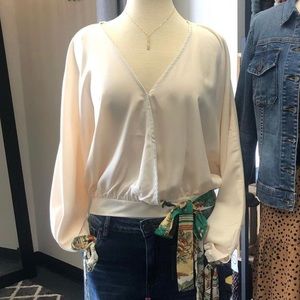 Cream Blouse with Side Tie with print